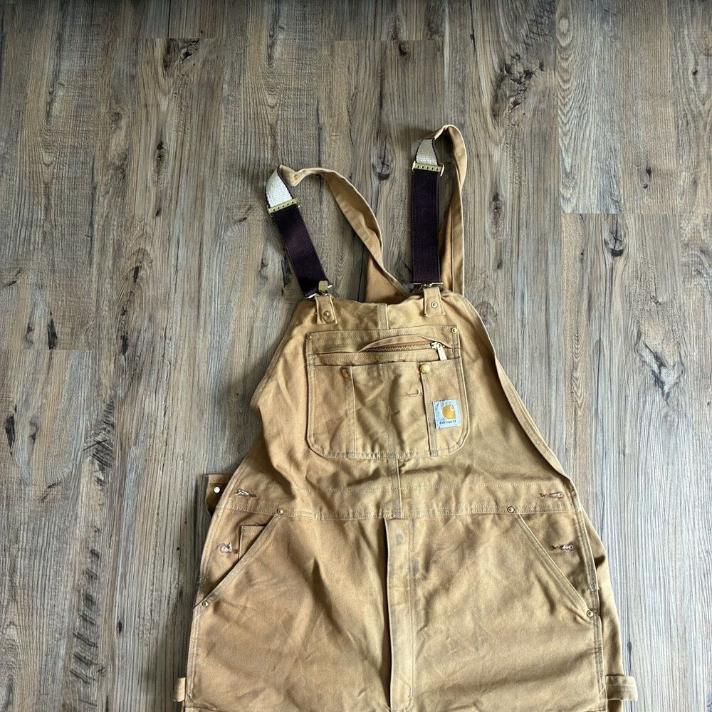 Carhartt R37 Brown Cotton Canvas Bib Overalls Workwear Men's 40x34